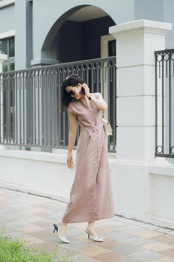 Dusky Rose Dress | “Tro Hoa” Round Collar Dress 