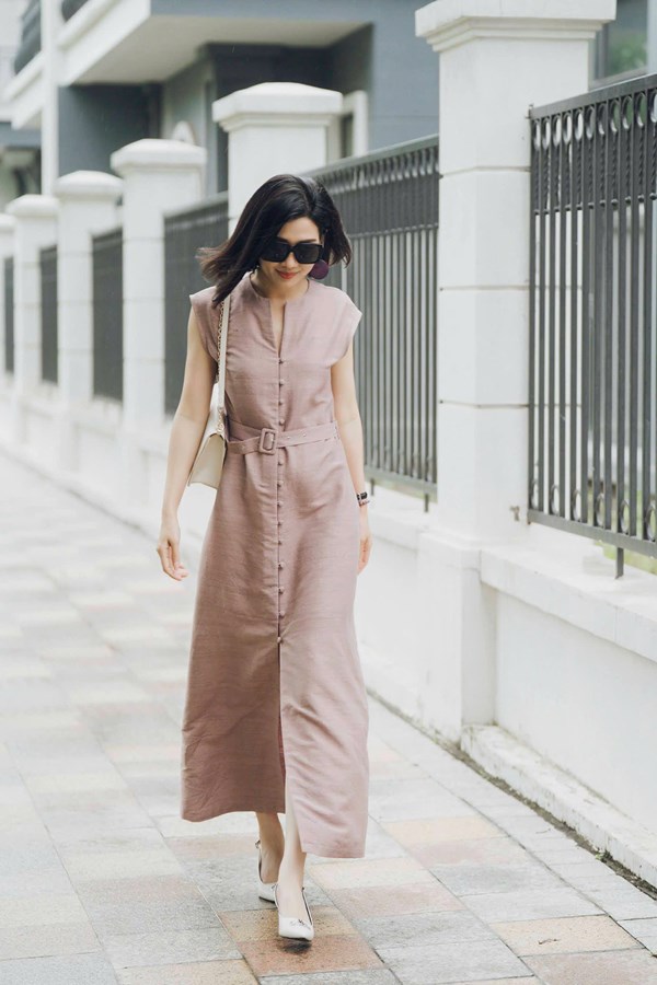 Dusky Rose Dress | “Tro Hoa” Round Collar Dress 