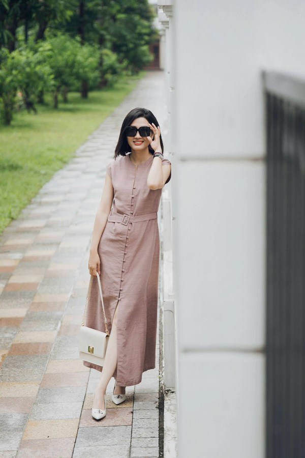 Dusky Rose Dress | “Tro Hoa” Round Collar Dress 
